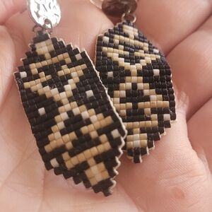 Black and Cream Beaded Earrings